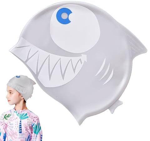 Gorros de natación, sombrero de piscina de | Gorras divertidas de silicona con protección de animales de dibujos animados para niños, niñas y niños mayores de 3 años para cabello largo y corto