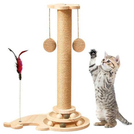 Interaktiver Katzenkratzbaum, 4-in-1 Indoor-Kätzchen-Spielzeugständer, 50 x 37 x 10 cm, multifunktionaler Aktivitäts-Teaser, stabile Übungsstation für Kätzchen und verspielte Haustiere