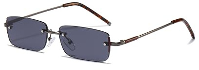 WDZAYXC Rechteckige Retro randlose Sonnenbrille für Damen Herren, Metallfassung, Verschiedene Farbtöne,UV400 Schutz