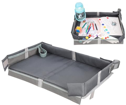Kids Airplane Tray Table Cover- Portable Toddler Travel Table Tray With Pockets, Foldable Play Space Compact Flying Supplies Snack Desk Children Travel E-ssential Must-Haves For Preschool Vacation