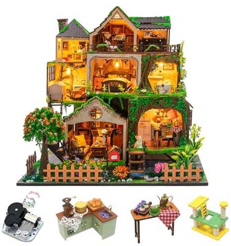 CUTEROOM DIY Miniatur Puppenhaus-Haus Modellbausatz - Holz 3D Puzzle Waldmärchen Modell zum Selberbauen mit Möbeln & Deko, Erwachsene und Kinder