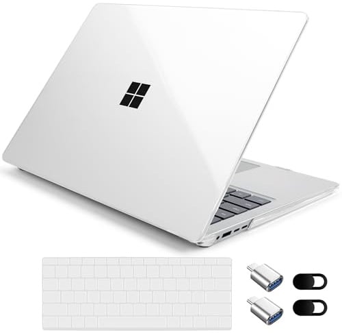 Loyrina Crystal Clear Case for 38.1 cm Microsoft Surface Laptop Copilot + PC 2024 (7th Edition), Lightweight Ultra Slim Shell with Soft Keyboard Cover, OTG Adapter & Webcam, Transparent