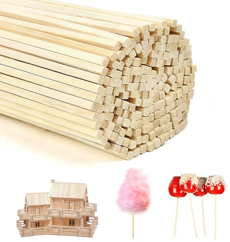 200 Stück Zuckerwatte Stäbe 30cm x 4mm Zuckerwattestäbe Eckig Bambusstäbe | Stäbchen Holzstäbe Quadratisch, Holzstäbchen zum Basteln, für DIY Handwerk Holzarbeiten Modellbau Dekorationen