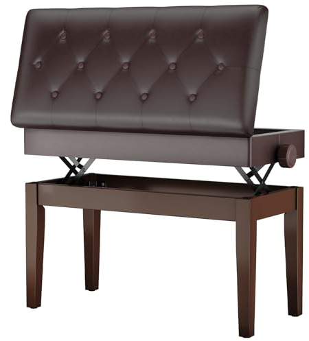 MAMIZO Klavierhocker Höhenverstellbar 48-58CM, Pianobank mit Stauraum | Doppelte Klavierbank mit PU Lederkissen, Keyboardbank Klavierstuhl Piano Bench bis 200KG, mit 4 PCS Beinen, Dunkelbraun