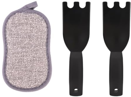Goktvai 2pcs Grill Scraper for Large George Foreman Cleaner Tool, Outdoor Indoor Accessories Plastic Heat-Resistant Grill Spatula with Grooves with Sponge Cloth for Easy Cleaning ﻿