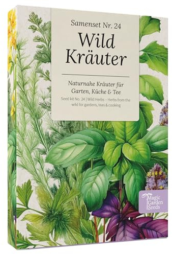 Magic Garden Seeds - Scatola di semi di erbe selvatiche con 9 varietà – erbe commestibili per insalata, tè e cucina – Idea regalo per balcone, terrazza e giardino