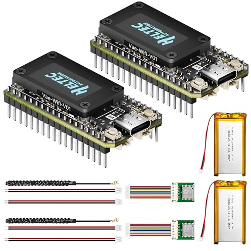 Heltec V4 ESP32 LoRa Dev Board 2 Pack Meshtastic Kit | Mit 3000 mAh Akku und GNSS, ESP32-S3 SX1262 27dBm, für Meshtastic WiFi IoT, drahtlose Kommunikation