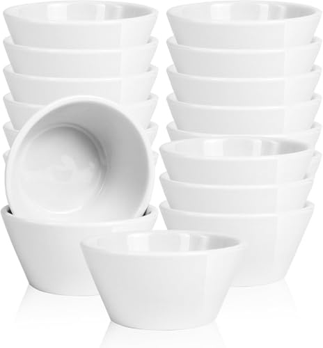 JTKDG 18 Stück Weiße Porzellanschalen, 240 ml Kleine Dessertschalen，Brühen | und Suppenschälchen für Eiscreme, Dips, Saucen, Bouillon, Vorspeisen, Salate, Müsli – Mikrowellen- & Spülmaschinengeeignet