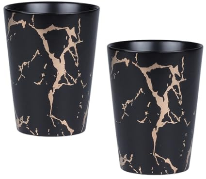 Housoutil Tasses Céramique Marbrées Noir Doré 2 Pièces 300 Ml Style Scandinave pour Café et Jus Usage Quotidien