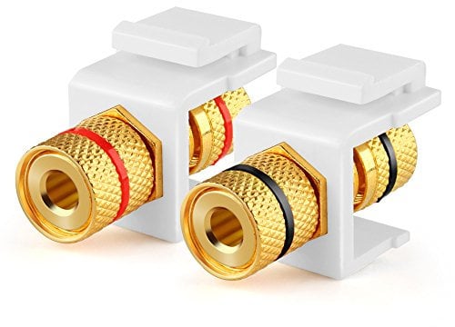 TNP Banana Jack Keystone Insert (Set of 2) - Stereo Speaker Banana Connector Binding Post Snap In Adapter Socket Female Port Inline Coupler For Wall Plate Outlet Panel, 2 Channel Black + Red