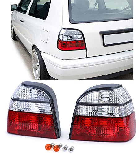 Tenzo-R Klarglas Rückleuchten Rot Weiss für VW Golf 3 Limousine Cabrio 91-97