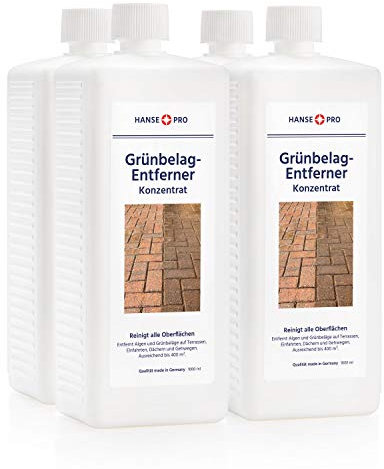 HANSE PRO Grünbelag-Entferner, 4 x 1000 ml I Konzentrat I universell einsetzbar I Algenentferner I Steinplattenreiniger I für Haus, Garten und Markise