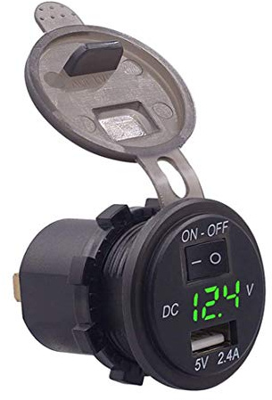 Green Mobile Phone Charger Socket Digital Display Voltmeter USB Charger Socket With ON-OFF Switch For Car Motorcycle ATV