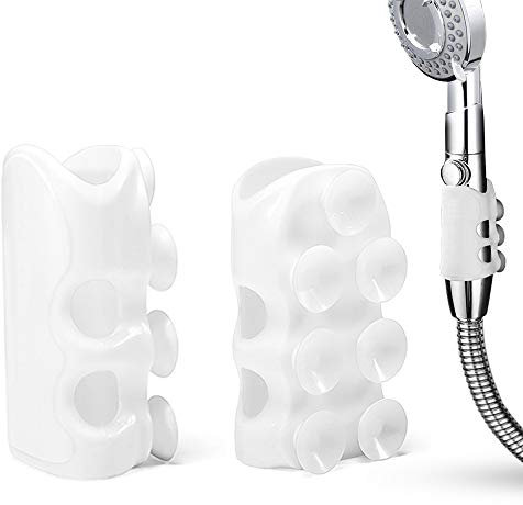 LUCY WEI 2 Pcs Support de Douche à Main ventouse sous vide, Support Mural pour Pommeau Reglable Sans Percage, Détachable Avec Douche à Angle Réglable