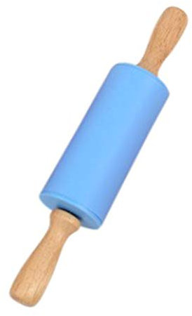 Yicare - 2 mattarelli in silicone per pasta di zucchero, con manico in legno, superficie antiaderente, 2 pezzi