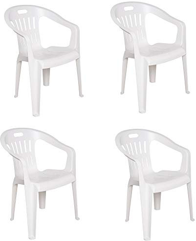 Dmora - 4er Set Gartenstühle Bisceglie, Gartensitz, Für drinnen und draußen, Mit Armlehnen und stapelbar, Made in Italy, 56x55 h78 cm, Weiß