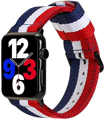ESTUYOYA Bracelet Drapeau de la France compatible avec Apple Watch 49mm 46mm 45mm 44mm, (42mm-Serie 1-3), Bande en Nylon Sport iWatch Series 11 10 9 8 7 6 5 4 3 2 1 SE3/SE2/SE Ultra 3/2/1 - Noir