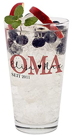 Herz & Heim® Personalisiertes Trinkglas mit Aufdruck für Eltern und Großeltern Oma
