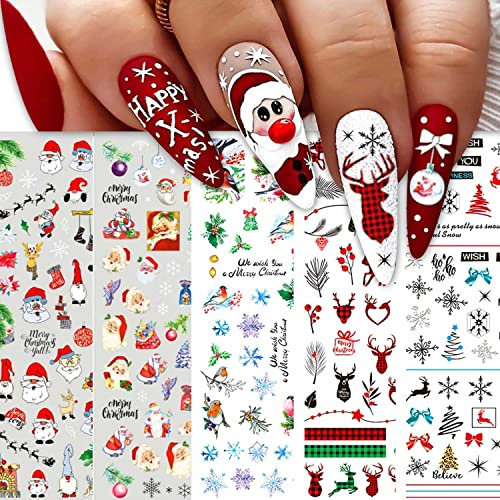 jmeowio Christmas Nail Art Stickers Decals 10 Sheet Self Adhesive Gonk Gnome Santa Claus Elk Snowflake Christmas Tree Nail Sticker Design Nail Decoration for Women Girls