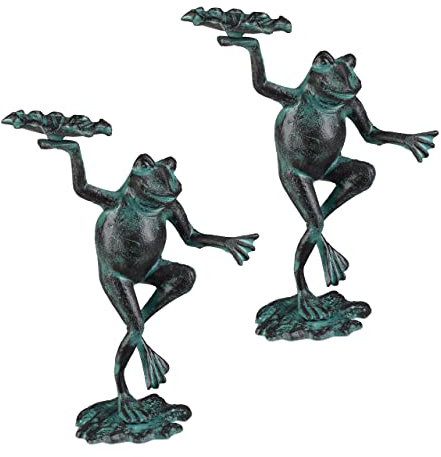 Relaxdays Gartenfigur Frosch 2er Set, wetterfest, innen & außen, grün