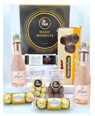 Valeli, Freixenet Italian Rosé 2 cava mini 200ml. Cesto gastronomia Cioccolatini Ferrero Rocher, Lindt. Regalo originale Natale, San Valentino, Compleanno. Confezione regalo gourmet (ROSE ITALIANO)