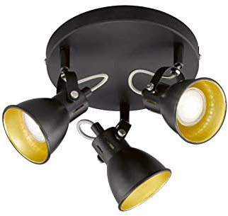 FHL easy! Industrial Style Deckenstrahler BOBBY 3 flammig rund - Deckenspot mit Lampenschirmen Schwarz/innen Gold