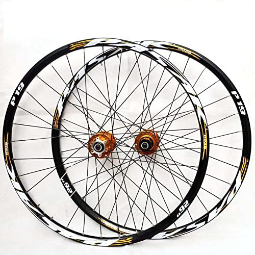 WCYSCORE 26/27.5/29 Mountainbike Laufradsatz, 7-11 Gang Kassettennabe Scheibenbremse Laufradsatz Mountainbike Disc MTB Rennrad Laufrad,MTB Mountainbike Laufrad Fahrradteil(Color:Golden,Size:26in)