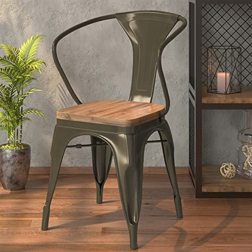 CALIFORNIA | Esszimmerstühle 2-er Set | Armlehnstuhl Sitzhöhe: 45 cm | Metall: Rost Matt | Essstühle Holzsitz: Wenge | Holz: Ulme | Stapelbar bis zu: 15 Stück | Restaurant, Cafe, Bar | Industrial Deko