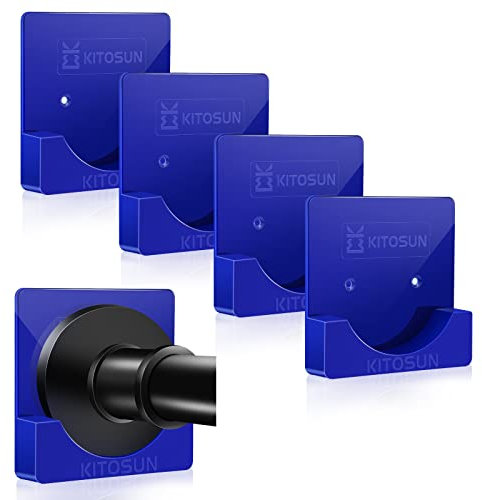 Adhesive Shower Curtain Rod Holder – Kitosun Wall Mount Bathroom Tension Pole Retainer Brackets with Super Sticky Tape for Quick Stick and Stainless Steel Screw for Drilling Install (2Pairs Blue)