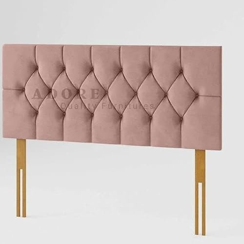 Adore Living Chesterfield Padded Lined Divan Bed Headboard | Plush Velvet Headboards for 4ft6 Double Bed Frame | Elegant design wooden material headboards for beds (Pink, 4ft6 Double Height-20inch)