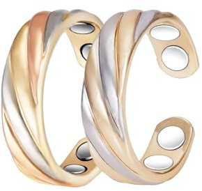 2 x Magnetring aus reinem Kupfer, dreifarbiger Audio-Magnetring, mit 4 Magneten, mit Geschenktüten, geeignet für Geschenke (A)