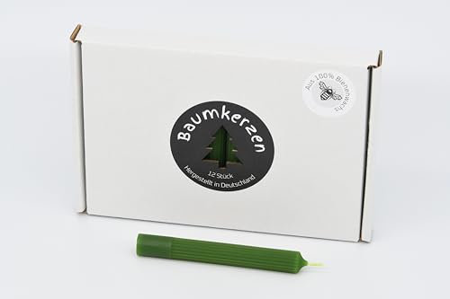 Premium Baumkerzen 12 Stück aus 100% Bienenwachs farbig mit edler rillen Prägung Christbaumkerzen (Grün)