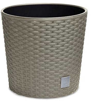 astor24 - Premium Blumentopf Pflanzkübel 40 Ø cm inkl. Einsatz Weiß in Rattan-Optik - Pflanzkübel - Übertöpfe -Blumentopf für Haus und Garten