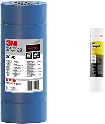 3M Professional Masking Tape 2090, Universal Surfaces, Tower Pack of 6 rolls, 48 mm x 50 m & 3M Hand-Masker AMF99 Advanced Masking Film for Hand-Masker M3000