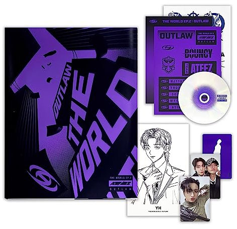 ATEEZ - [THE WORLD EP.2 : OUTLAW] (DIARY VER) Cover + Disc + Enverlope +Team Label +Team Book +Team Mark +Emergency Kit +Partner Card +Photocard +Action Card +2 Pin Button Badges +4 Extra Photocards