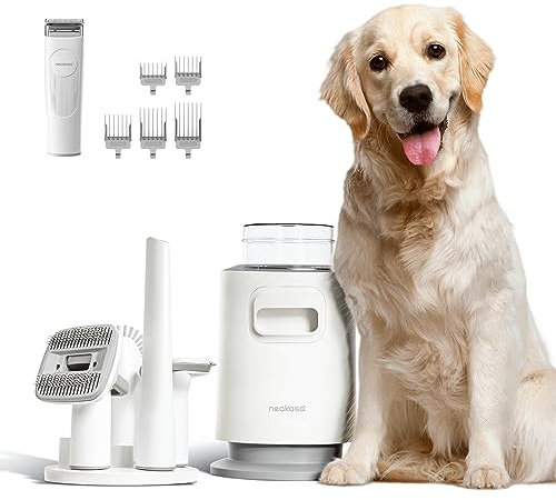 Neakasa P0 Pro Aspirateur Poil de Chien, 48dB Ultra Silencieuse, Tondeuse Chien Poil Long Epais Professionnelle, Kit Brosse de Toilettage Aspirateur pour Chien Chat, avec 5 Peignes Guides