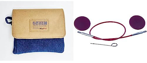 KnitPro Set austauschbare Rundstricknadeln Indigo Wood Short, 3,00 mm - 6,00 mm & KP10500 austauschbares Kabel, Holz, mehrfarbig, 20 cm (nur für kurze Nadeln)