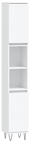 vidaXL Badschrank, Badezimmerschrank mit viel Stauraum, Hochschrank mit Eisenbeinen, Aufbewahrungsschrank Bad Badezimmermöbel Badmöbel, Weiß Holzwerkstoff