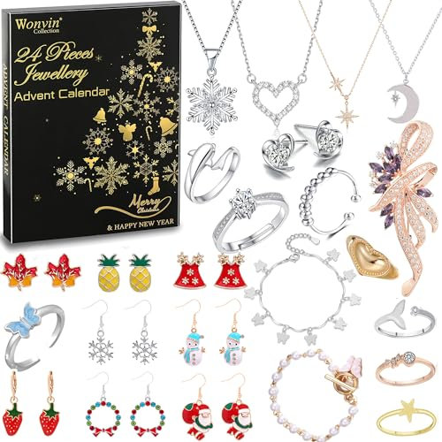 Schmuck Adventskalender 2024 für Frauen, Mode Armband Halskette Ring Ohrringe Countdown 24 Tage bis Weihnachtskalender, Geschenke für Frauen Frau Tochter Mädchen Mama (D)