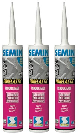 Enduit de Rebouchage Élastique Fibrelastic à Base de Fibre de Verre pour Fissures Vivantes, Intérieur/Extérieur, Cartouche 310 ml (lot de 3)