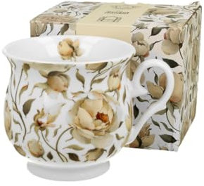 DUO FLORAL Retro Becher 500 ml ENGLISH ROSES WHITE New Bone China Porzellan