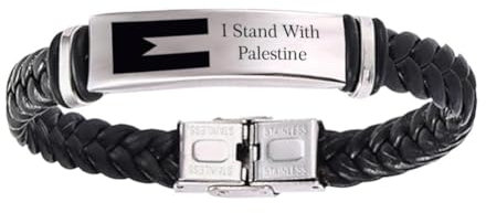 jileijar I Stand With Palästina Armband, Palästina Flagge Armband, Verstellbares Handgefertigtes Leder Geflochtenes palästinensisches Armband, Unterstützung Palästina, Legierung, Kein Edelstein