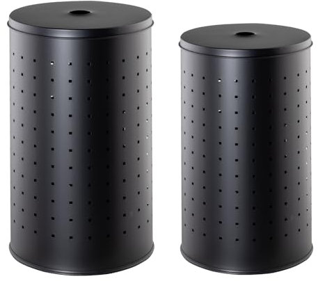 Wäschesammler-Set 2-teilig - Schwarz - Edelstahl - 37 Liter - 54 Liter