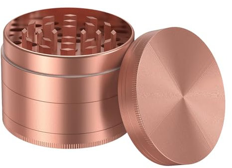 Bäcker & Lecker Grinder 75MM Crusher Mühle Pollen Kräutermühle 4-teilig Set mit Pollen Scraper für getrocknete Kräuter Spice Gewürze Herb aus Zinklegierung Rosegold