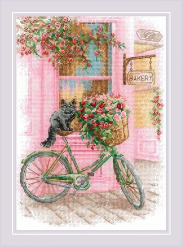 Riolis Kreuzstich Stickpackung Blumige Fahrt, Zählmuster, 21x30cm