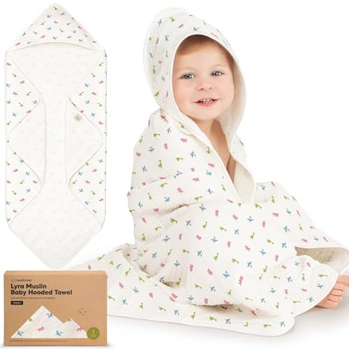 KeaBabies Musselin Babyhandtuch mit Kapuze für Mädchen, Jungen - Bio 100% Baumwolle Kapuzenhandtuch Baby für Neugeborene, Kleinkinder, Weiche absorbierende große Baby Handtuch Kapuze (Roarsome)