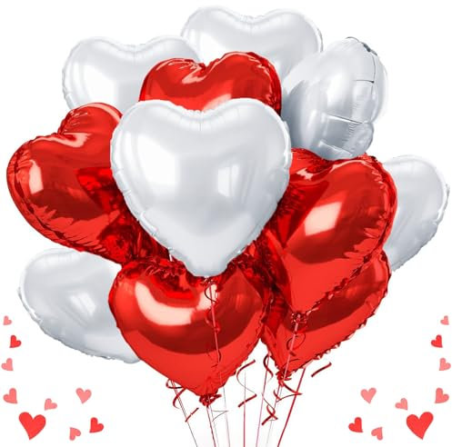 Herz Folienballon Rot Weiß,12 Stück 18 Zoll Herz Helium Luftballons,Herzballons,Herzluftballons Hochzeit,Herzform Folienluftballon,Dekoration Ballons,Dekoration für Romantische Atmosphäre