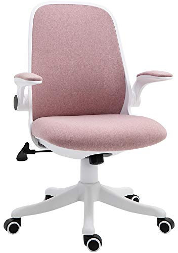 Vinsetto Sedia da Ufficio Dondolante ad Altezza Regolabile, Sedia Ergonomica in Tessuto Effetto Velluto, 62.5x60x94-104 cm, Bianco e Rosa