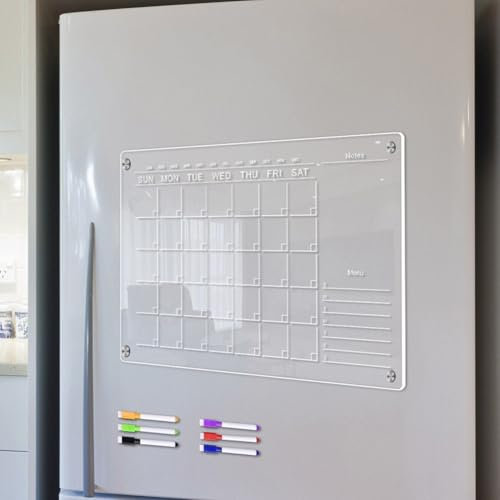 Monats- und Wochenkalender für Kühlschrank, transparentes magnetisches Whiteboard aus Acryl für Kühlschrank, wiederverwendbarer Planer, Whiteboard-Kalender mit 6 Stiften (A3)