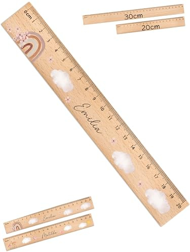Bärenfreunde Holz Lineal mit Namen personalisiert, Schule 1 Klasse, 20cm | Personalisiertes Holzlineal, Schulanfang, zur Einschulung, Schulkind, Geschenk Jungs, Geschenke für Jungen, Schultüte Füllung